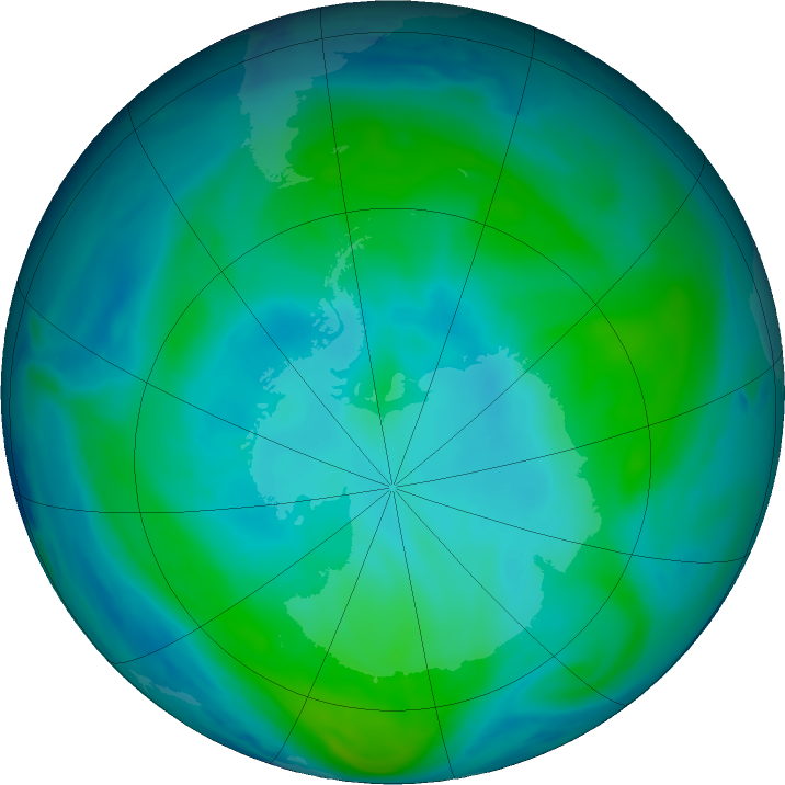 Antarctic ozone map for 30 January 2019
